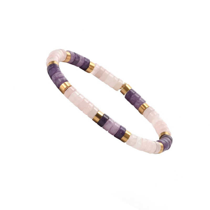 Bracelet Perles Heishi Pierre D'améthyste Quartz Rose-enfant-12cm