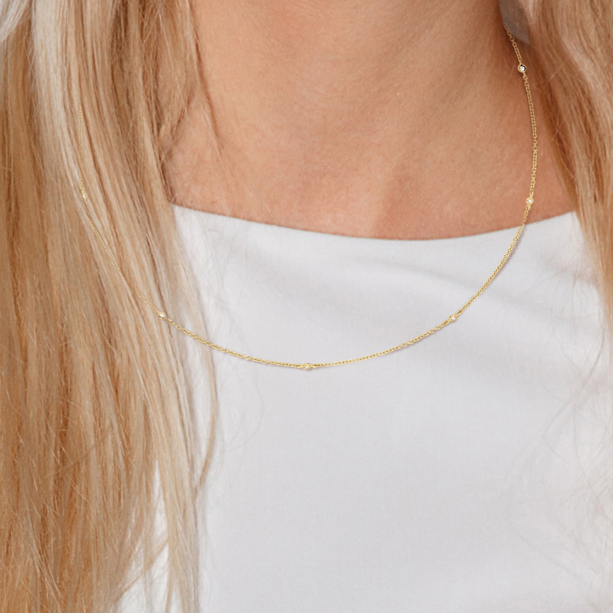 Collier Or Jaune alterné Diamants 0,10 Cts
