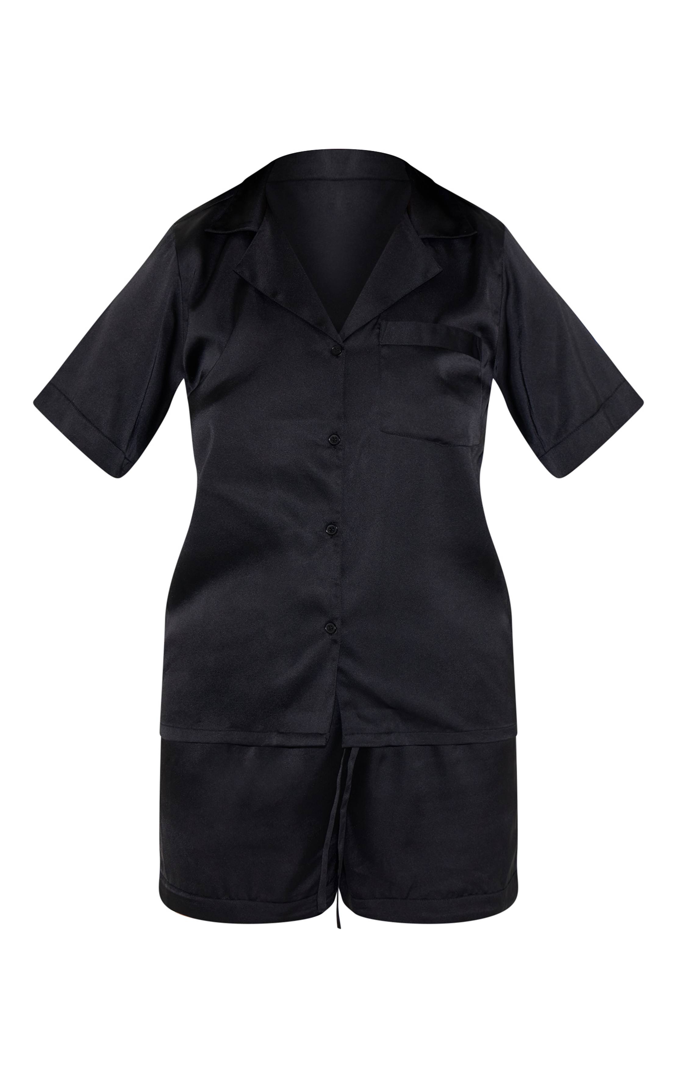 Noir Ensemble Pyjama Court En Satin À Manches Courtes