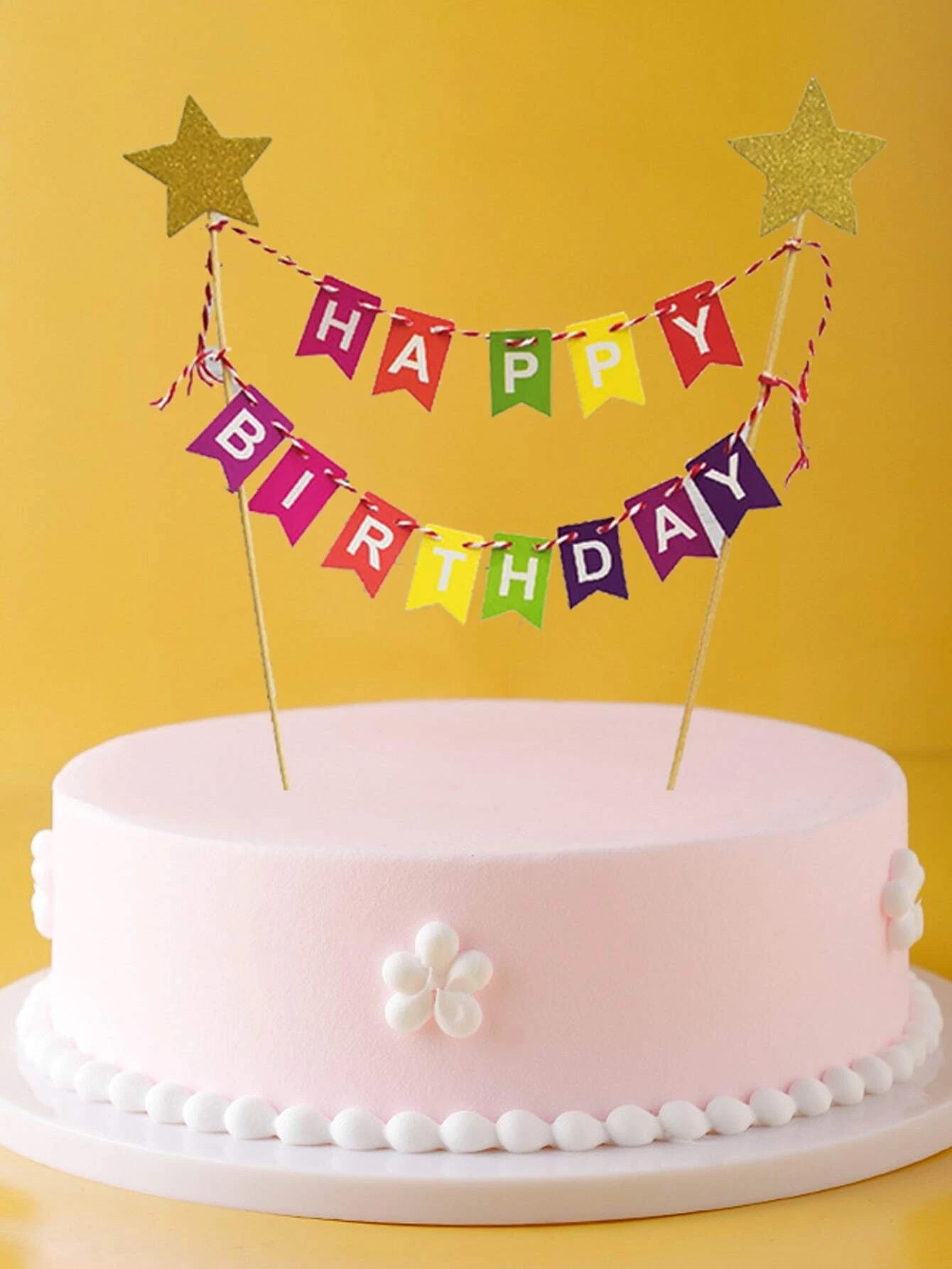Kuchenstecker Happy Birthday Banner Tortenstecker Topper Dekoration für Torten / Kuchen - Bunt