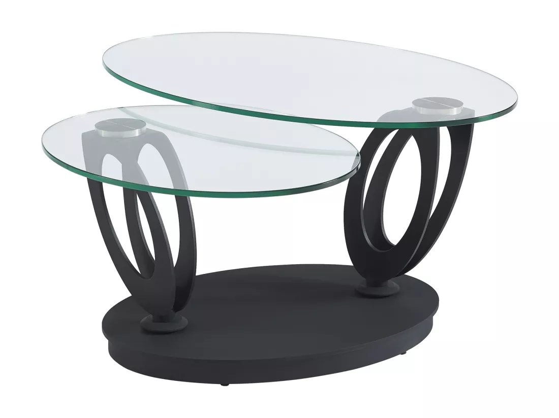 Table basse avec plateaux pivotants en verre trempé et métal - Transparent et Noir - MAYANI de Maison Céphy