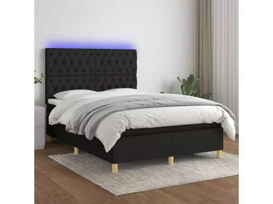 Sommier tapissier avec matelas et LED Noir 140x190 cm Tissu