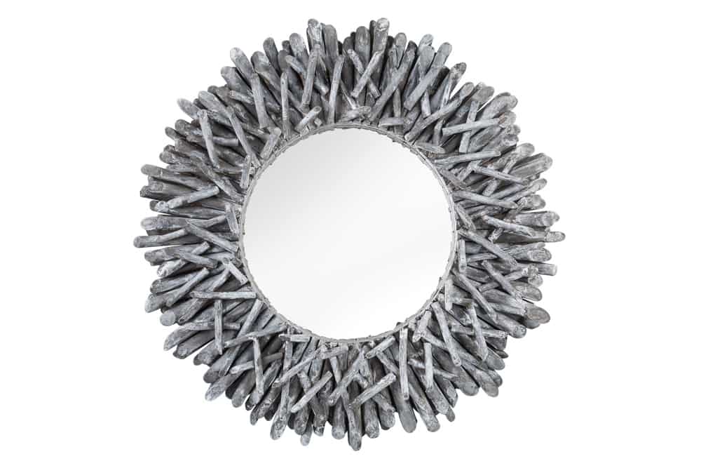 Handgearbeiteter Teakholz Spiegel RIVERSIDE 80cm grau Treibholz
