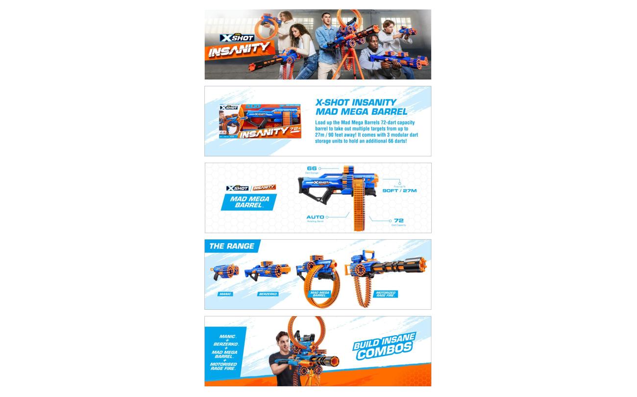 X-shot Insanity Mad Mega Barrel met 72 darts