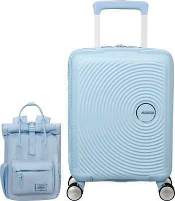 American Tourister Soundbox Mini Koffert 22L & Urban Groove City Ryggsekk 7L, Pastel Blue