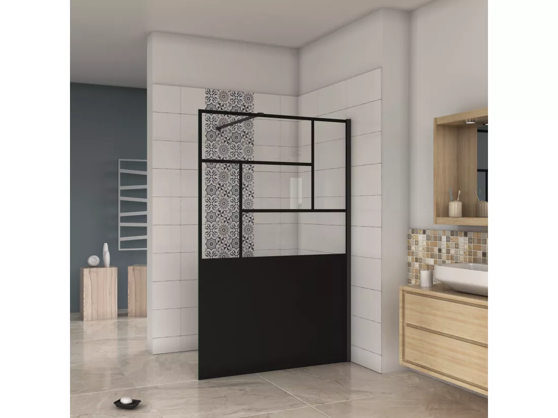 AICA paroi de douche 90x200cm,avec une barre de fixation 90cm,en 8mm verre anticalcaire,Paroi douche italienne,Conception et intimité