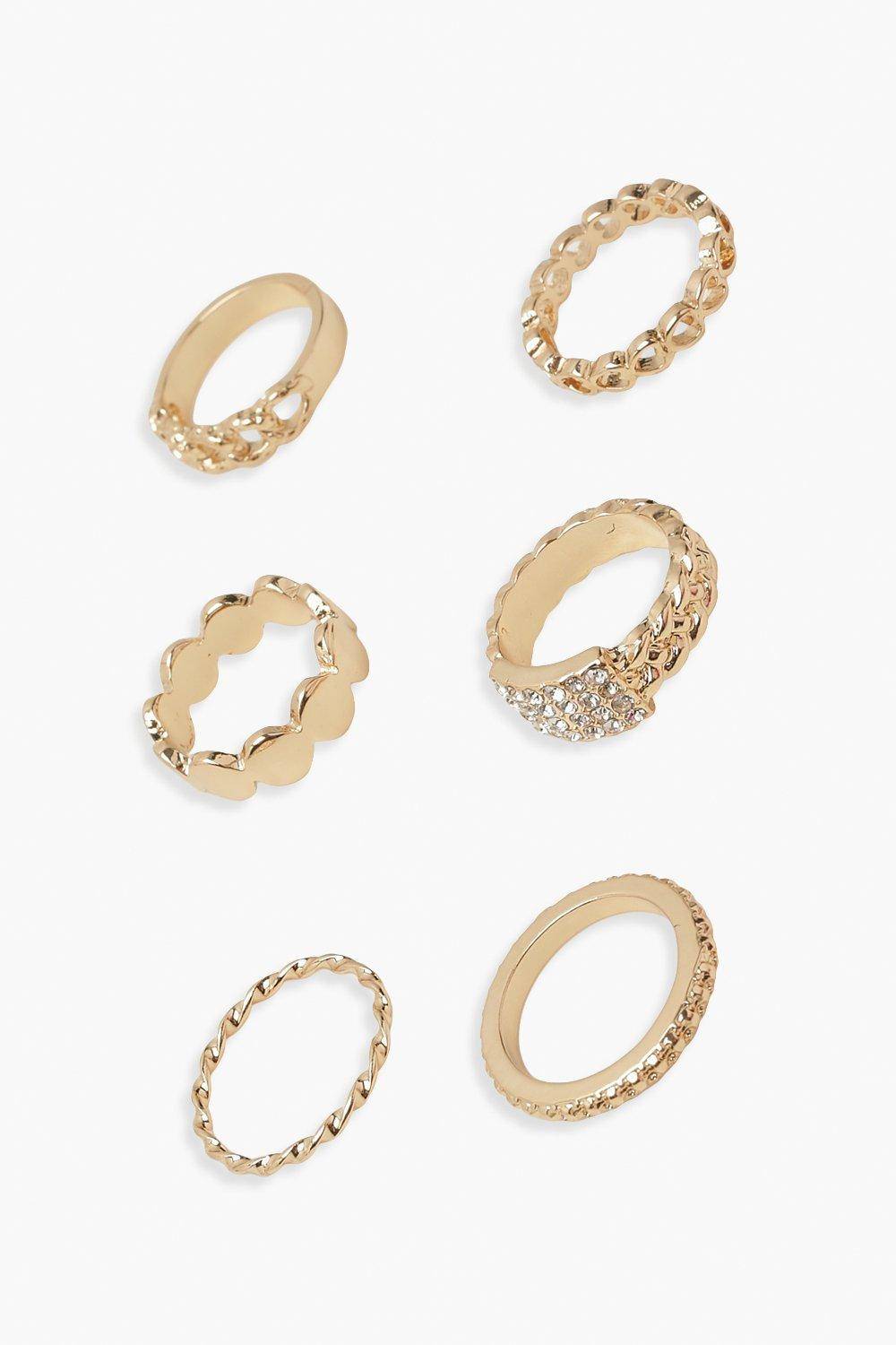 boohoo Lot de 5 bagues dorées assorties