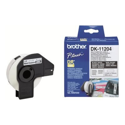 Brother DK-11204 - Ruban d'étiquettes auto-adhésives - 1 rouleau de 400 étiquettes (17 x 54 mm) - fond blanc écriture noire