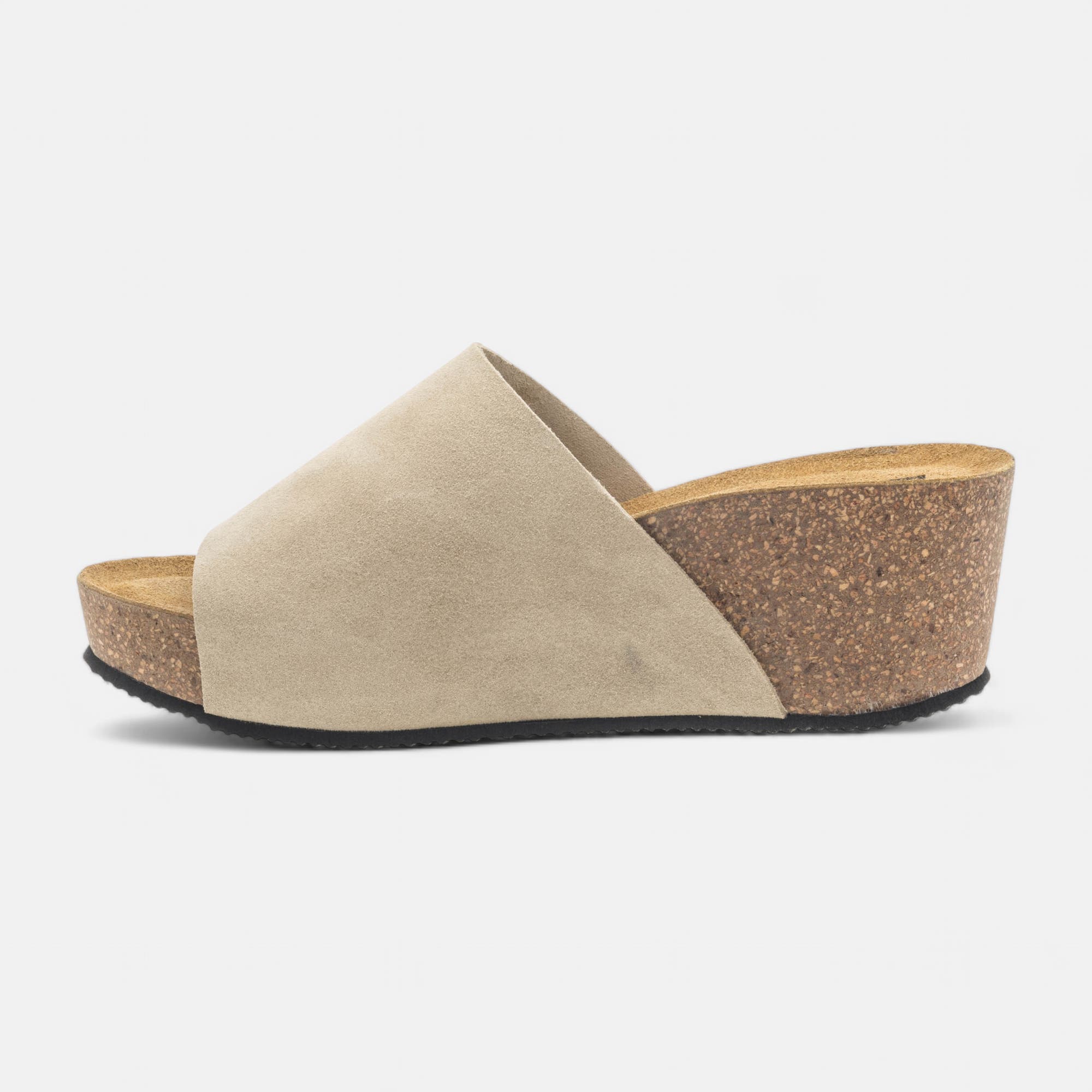 Mules semelle liège à talon compensé Femme en cuir beige