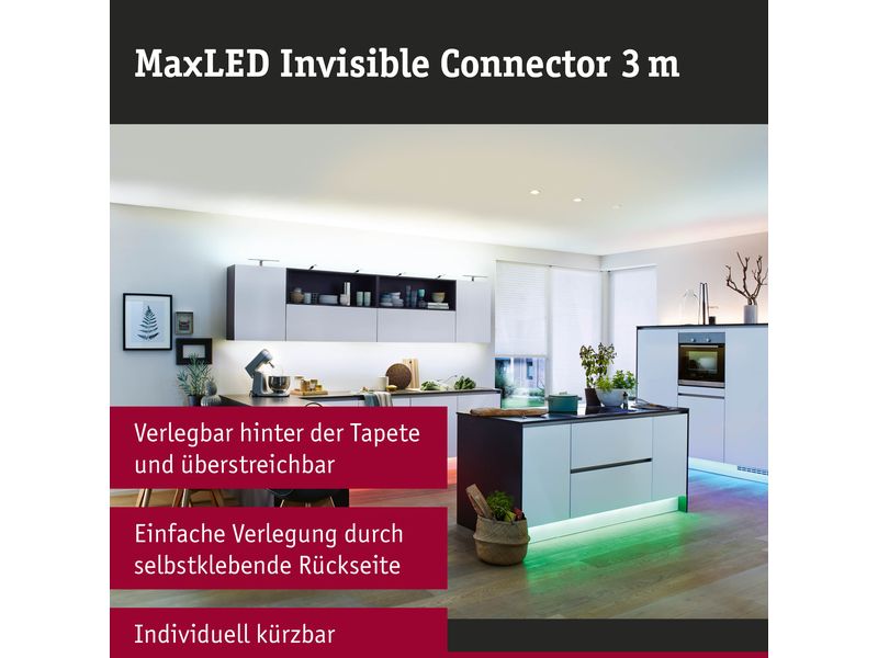 Paulmann Verbindungskabel MaxLED unsichtbar, 3 m Überstreichbare Verbinder für eine unsichtbare Montage