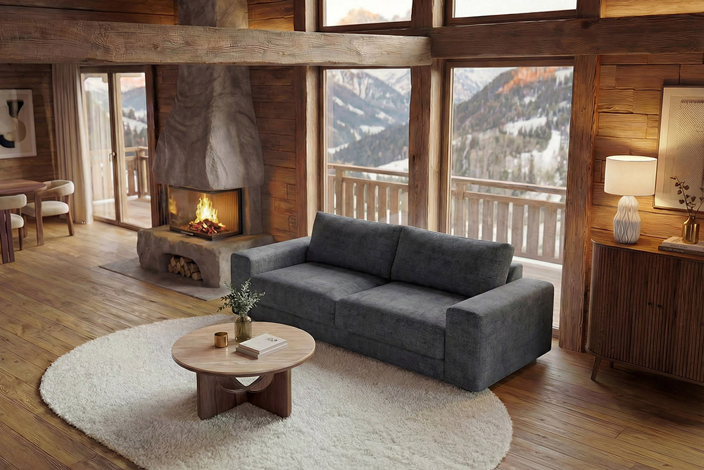Großes Sofa LOFT 210cm grau Vogue Velours Samt 3-Sitzer Couch Taschenfederkern
