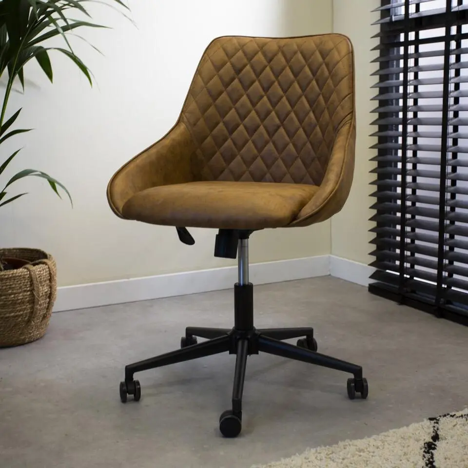Industriële draaibare bureaustoel Emily cognac - 64,50x60x84 cm - Stof - Bruin