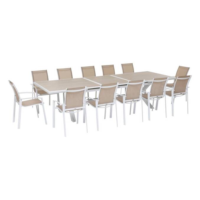 Table de jardin extensible AXIOME Effet bois Lin & Blanc