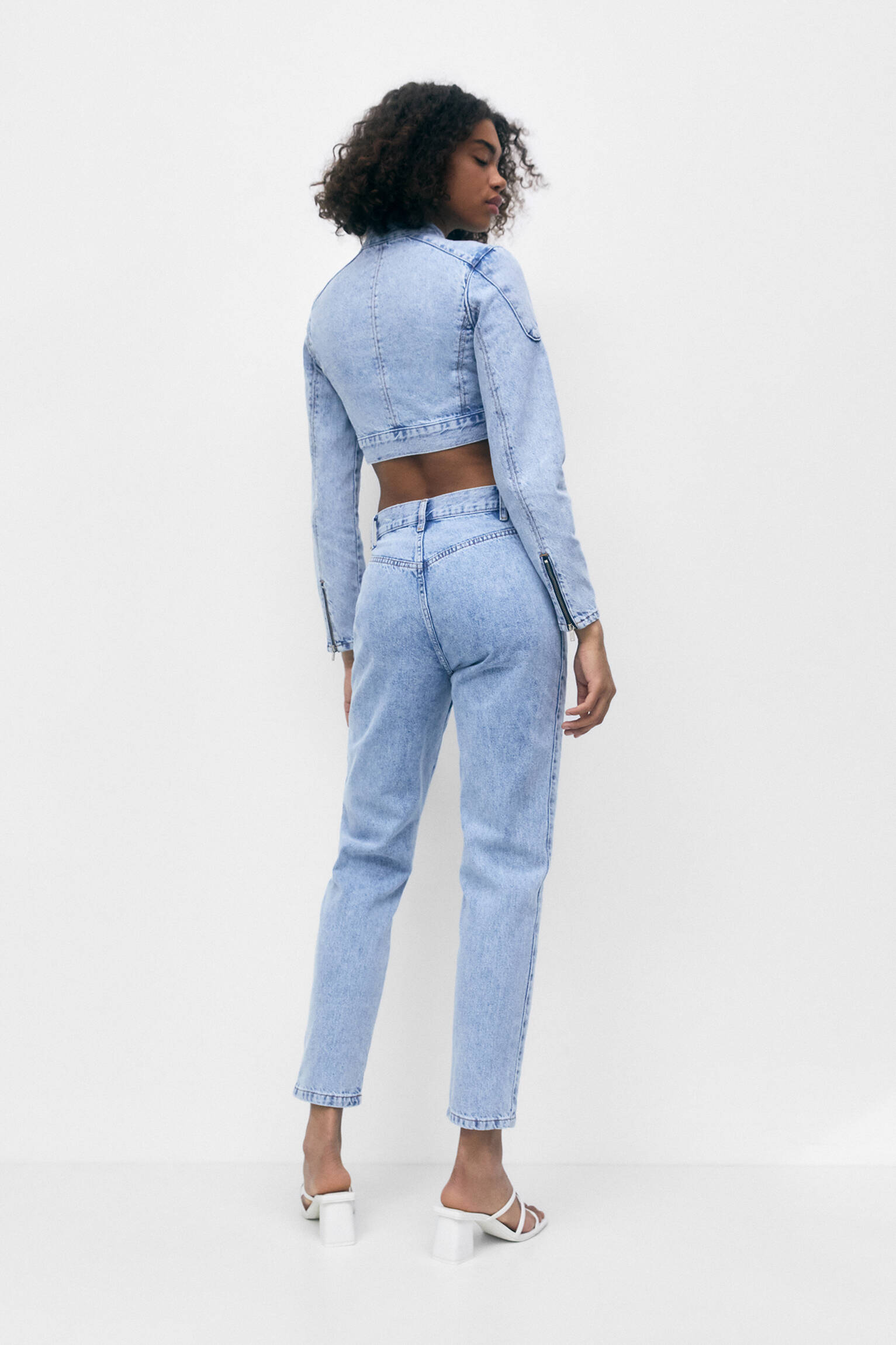 Calça jeans de corrida de cintura alta e perna reta - azul claro