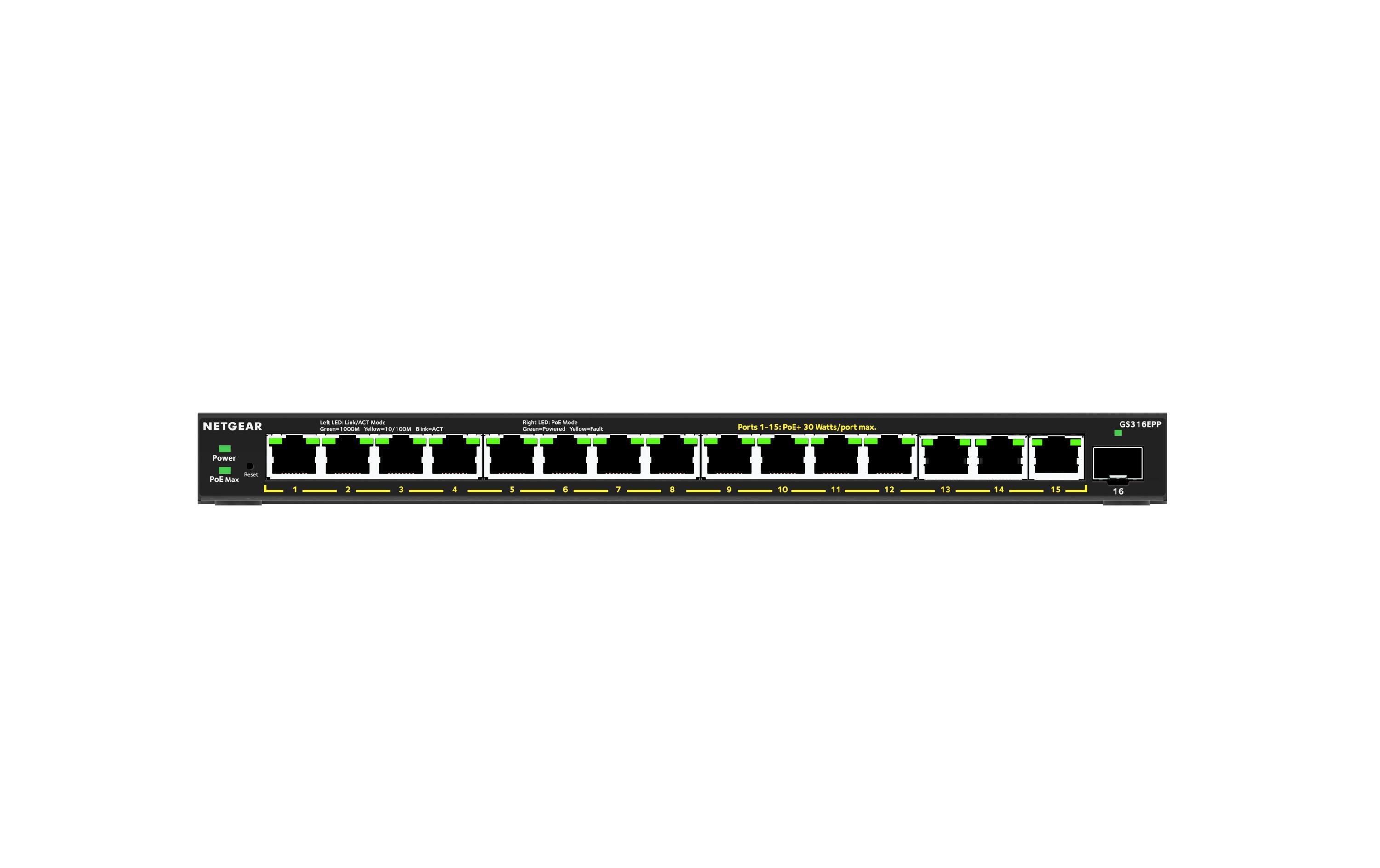 PoE+ Switch GS316EPP-100PES 16 Port<br>NETGEAR 16-Port Gigabit Ethernet Plus Switch mit PoE + (231W) und 1 SFP Port (GS316EPP-100PES)
