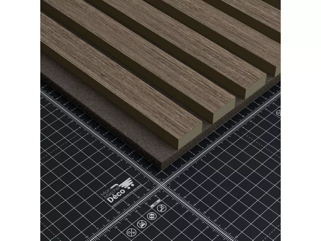 Lot de 2 Panneaux Tasseaux Bois - Noyer Feutre Noir - 3 m², 2500 x 600 mm, Mon Marché Déco
