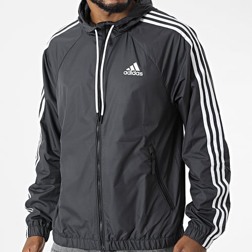 Coupe-Vent A Capuche A Bandes BSC 3 Stripes H65776 Gris Anthracite