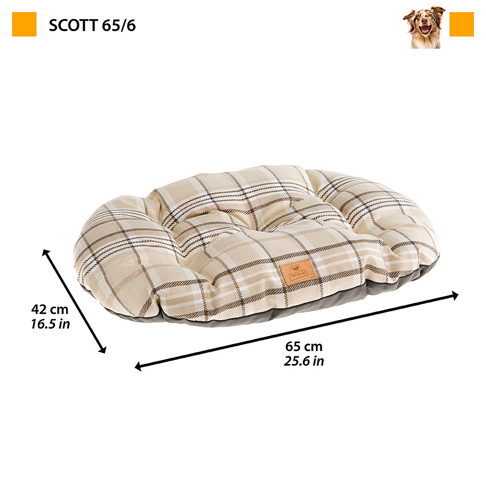 Coussin rembourré pour chiens et chats scott 65/6, double-face, écossais, velours doux, lavable, marron