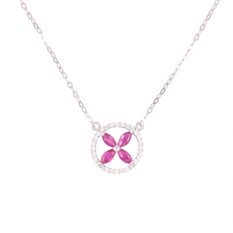 Collier Or Blanc Serti de Rubis - Femme