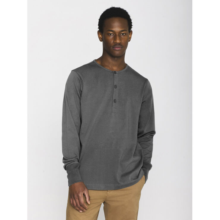 Knowledge Cotton Apparel BO long sleeve henley - GOTS/Vegan Grå