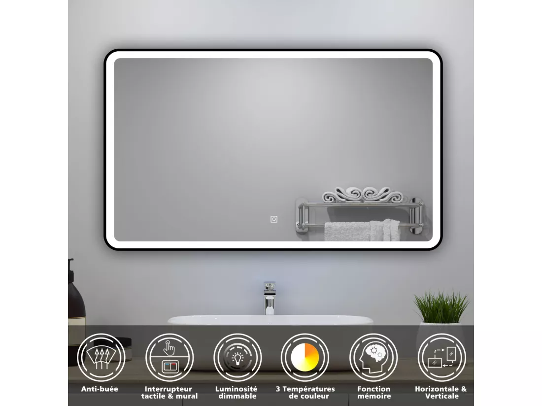 Meuble Salle de Bain 120cm avec colonne + miroir lumineux 3 couleurs Chêne Wotan