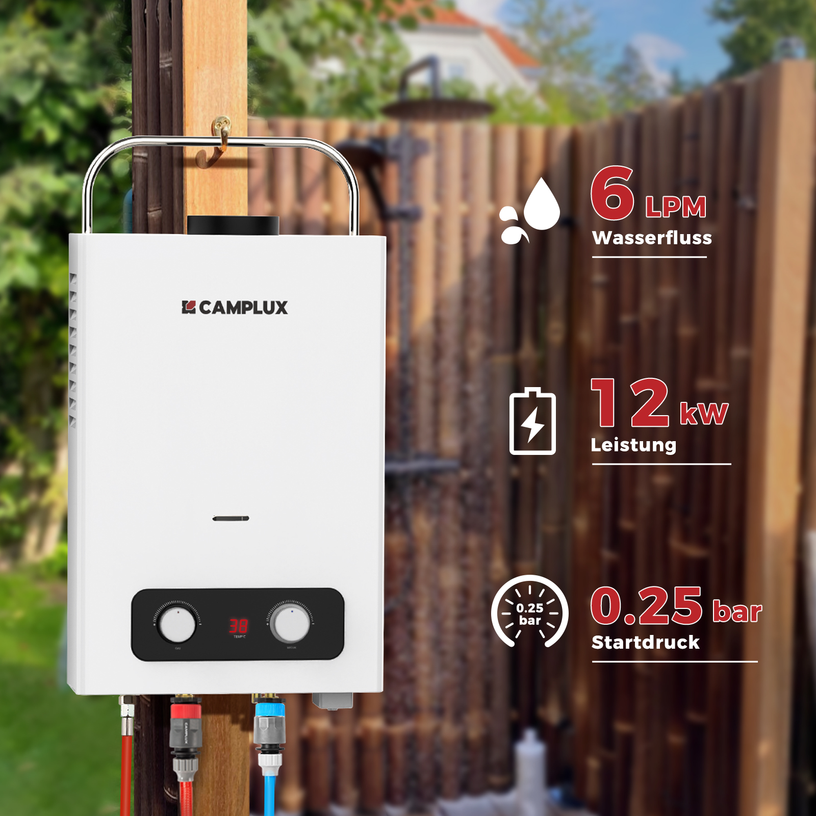 Camplux BD158 6 liter draagbare geiser - 50 mbar