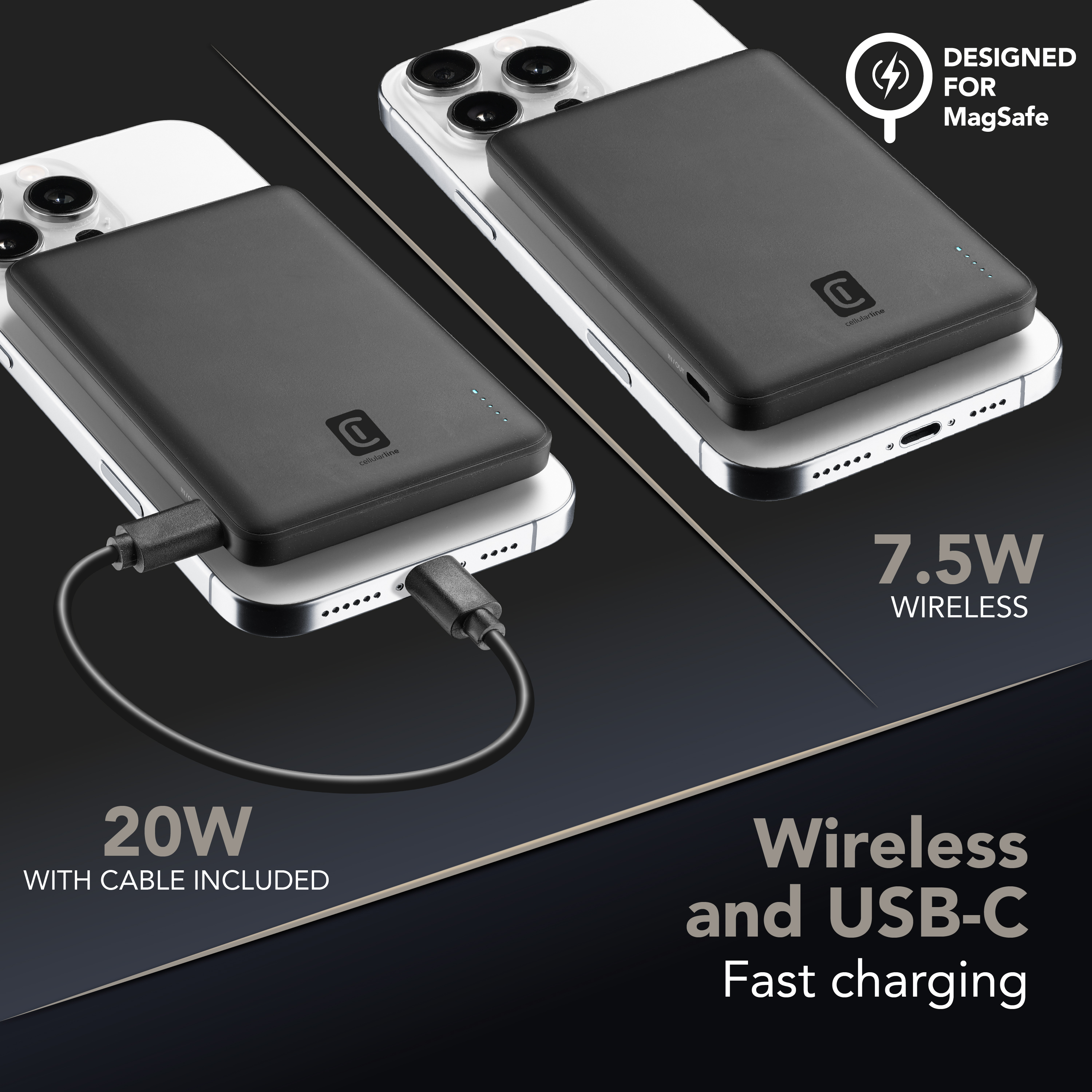 (20W) 5000mAh Powerbank USB C Ladegerät MagSafe Qi Wireless Charger PD (PBNEWMAG5000K) - Schwarz