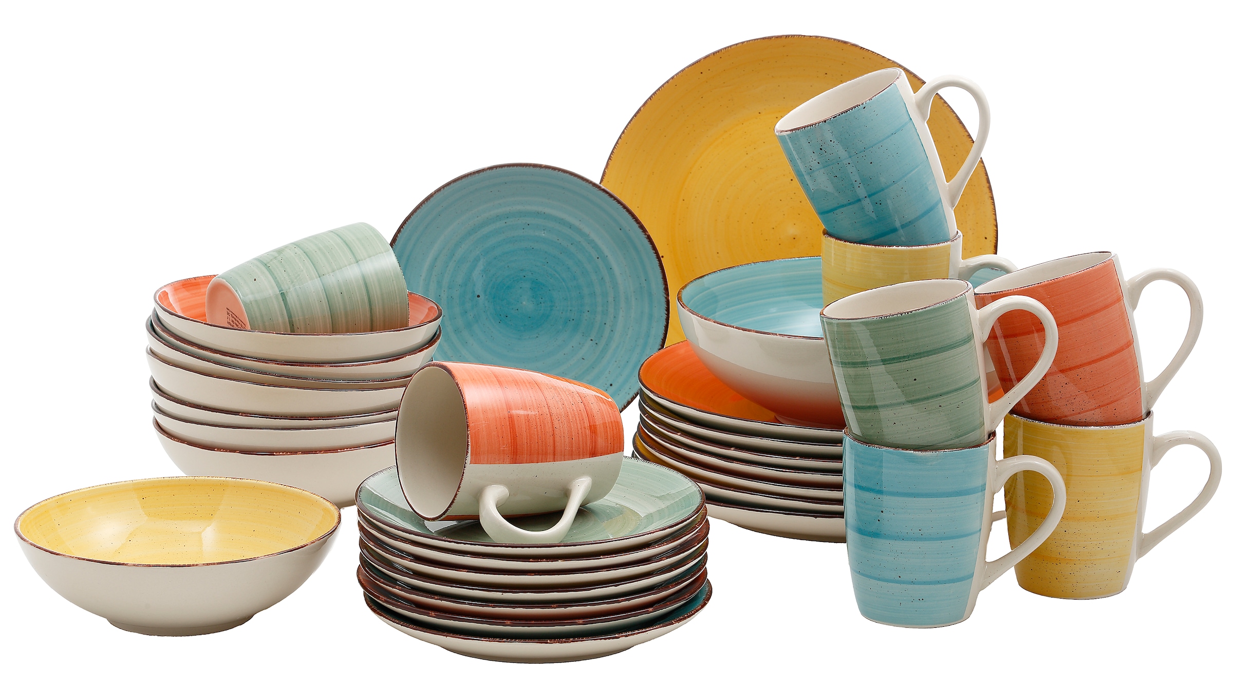 my home Kombiservice »Geschirr-Set, Service Verceia« Pinselstrich-Dekor, von Hand bemalt, 33 Teile