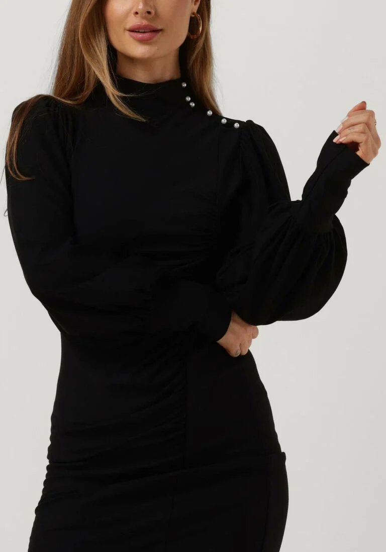 GESTUZ zwarte gestuz midi jurk rifagz button puff dress