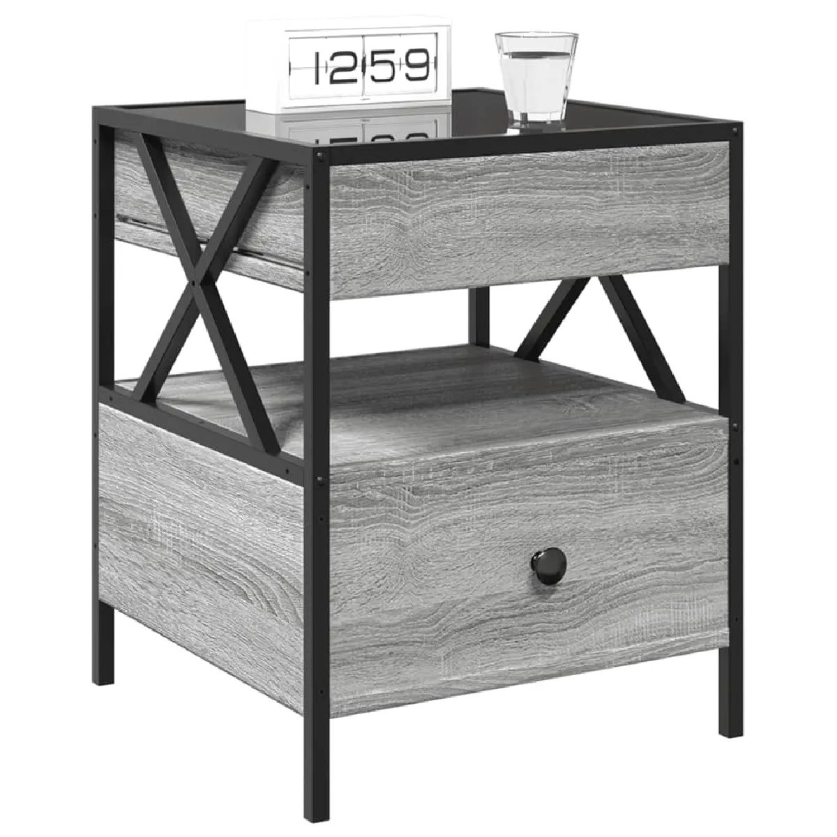 vidaXL Table de chevet avec LED - Sonoma gris