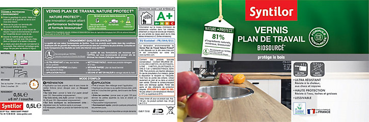 Vernis plan de travail Biosourcé Nature Protect Syntilor chêne clair satiné 0,5L
