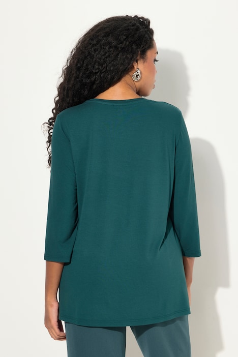 Shirt, Ziersteine, A-Linie, V-Ausschnitt, Langarm