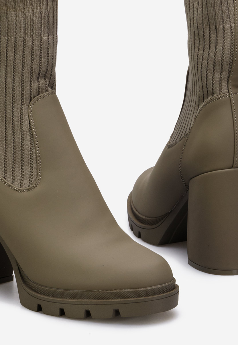 Bottines à gros talon kaki Lorianna