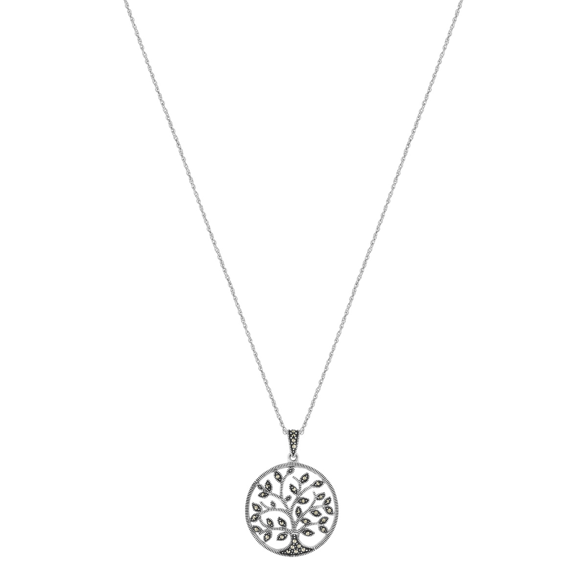 Sautoir argent 925 arbre de vie marcassites 60 cm