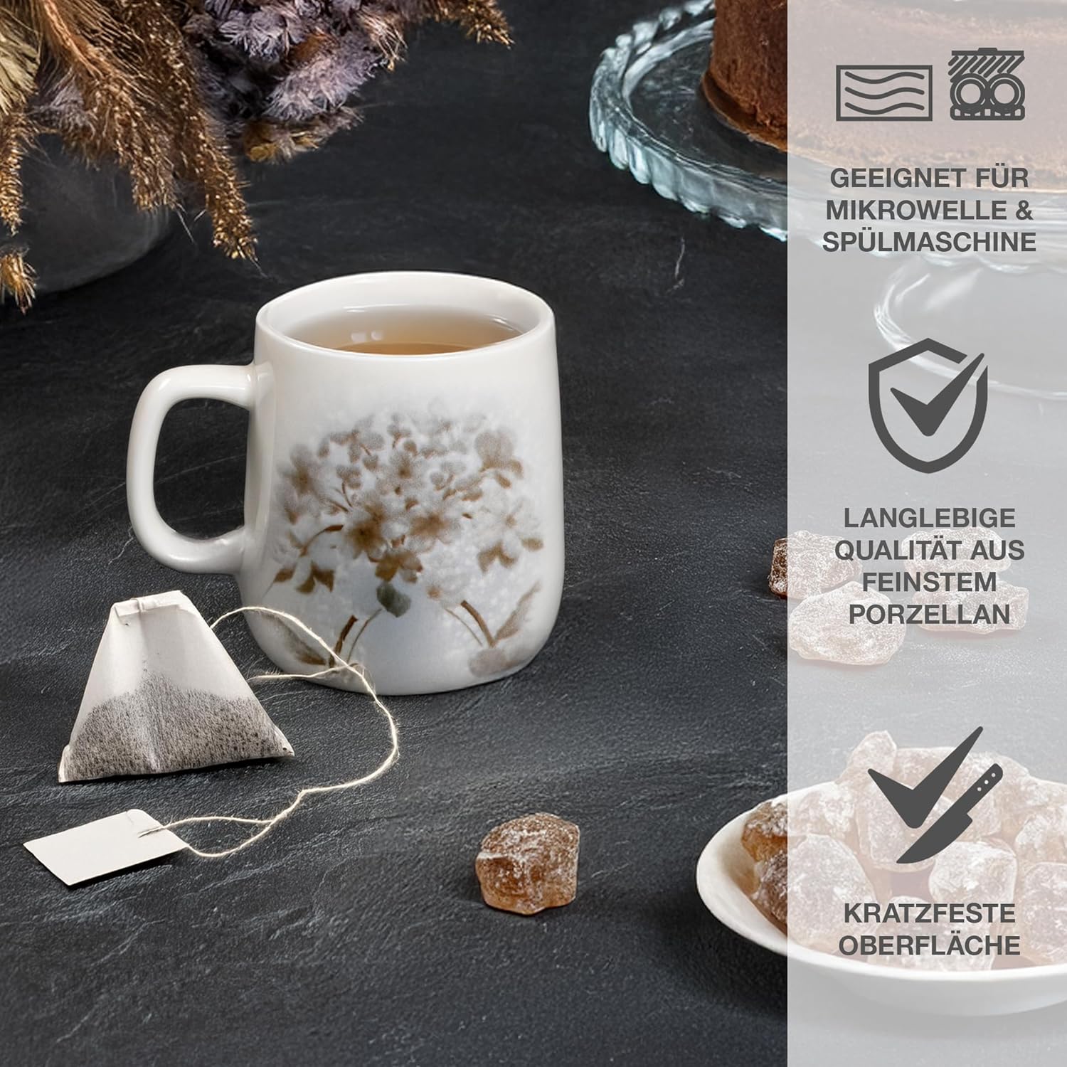 Moritz & Moritz BLOSSOM Porzellan Geschirrset 6 Personen 24-tlg. - Modernes Tafelservice mit verspieltem Design - Pflegeleichtes Kaffeeservice mit Teller Set, Schüsseln & Tassen - Kombiservice
