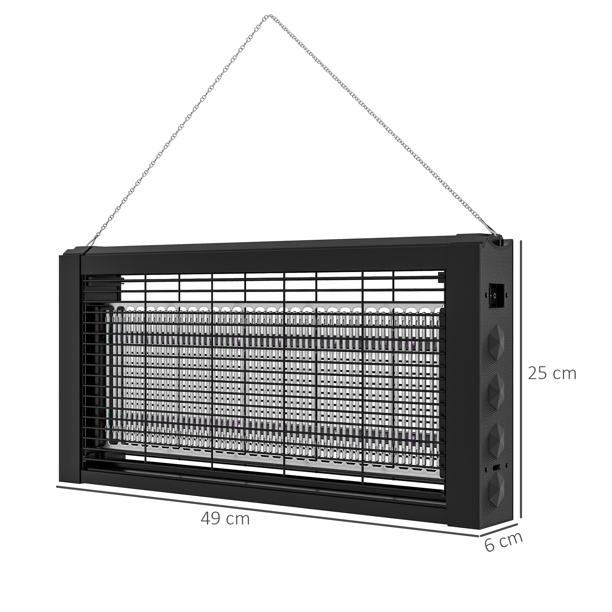 Lâmpada repelente de mosquitos HOMCOM com luzes LED, mata-mosquitos elétrico, cobertura de 60 m², para uso interno, pode ser pendurada ou apoiada em uma superfície, 49 x 6 x 25 cm, preta.