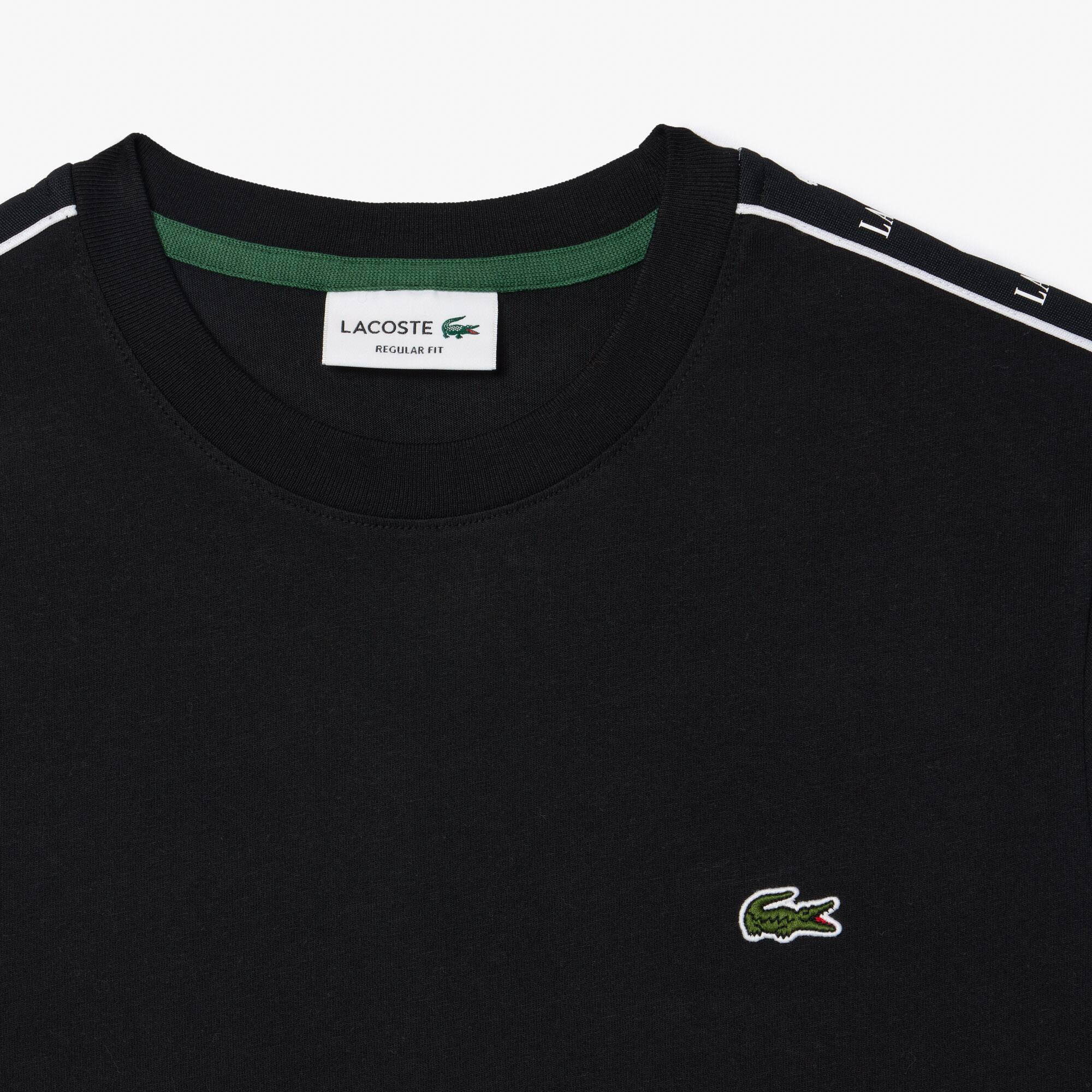 Gestreiftes T-Shirt aus Baumwolljersey mit Logostreifen T-Shirts - Schwarz - Lacoste - Herren