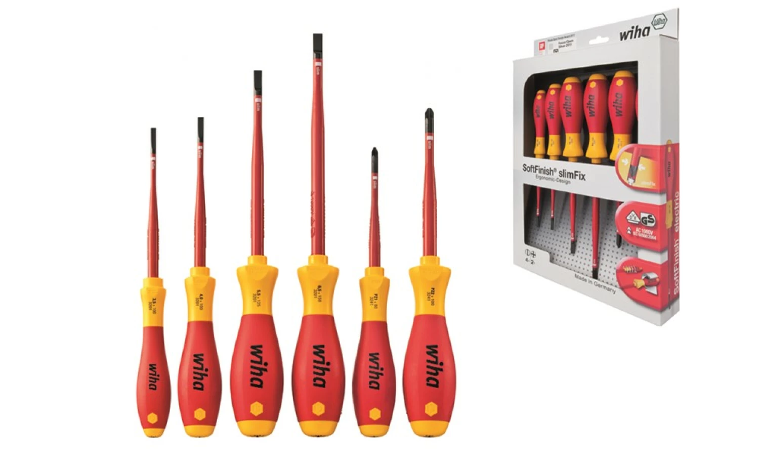 Wiha 3201 ZK6 6-delige SoftFinish slimFix VDE Schroevendraaierset - Sleuf/Pozidrive