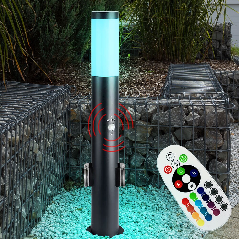 RGB LED Stehleuchte, 2x Steckdosen, Bewegungsmelder, H 60 cm