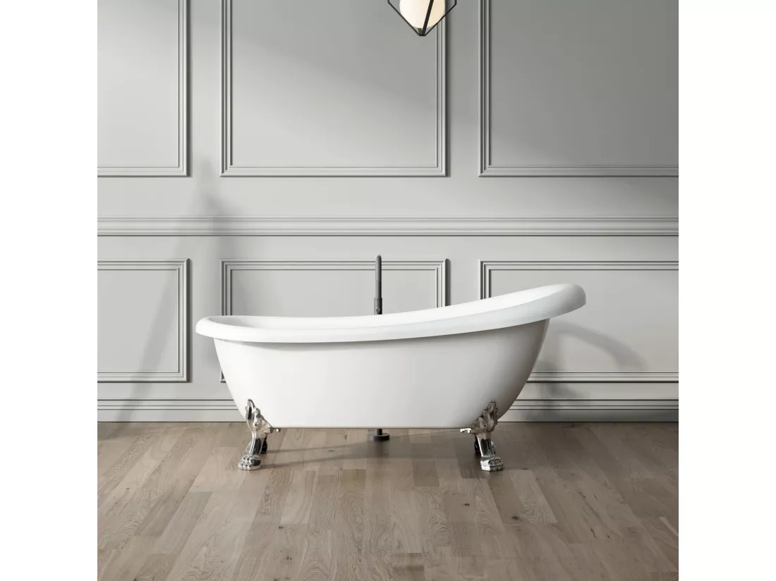 Baignoire ancienne rétro sur pieds RICHMOND Blanche 155 cm Pieds de Lion Chromés