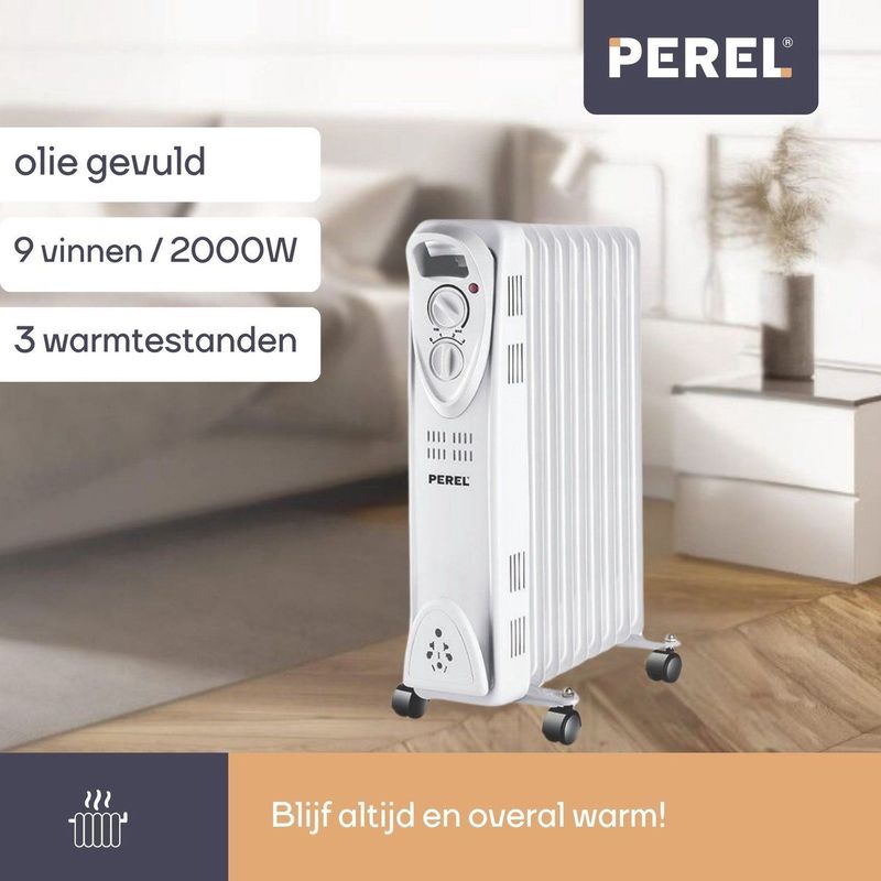 Perel Olieradiator - 2000W - 9 Ribben - Wit - 25m2