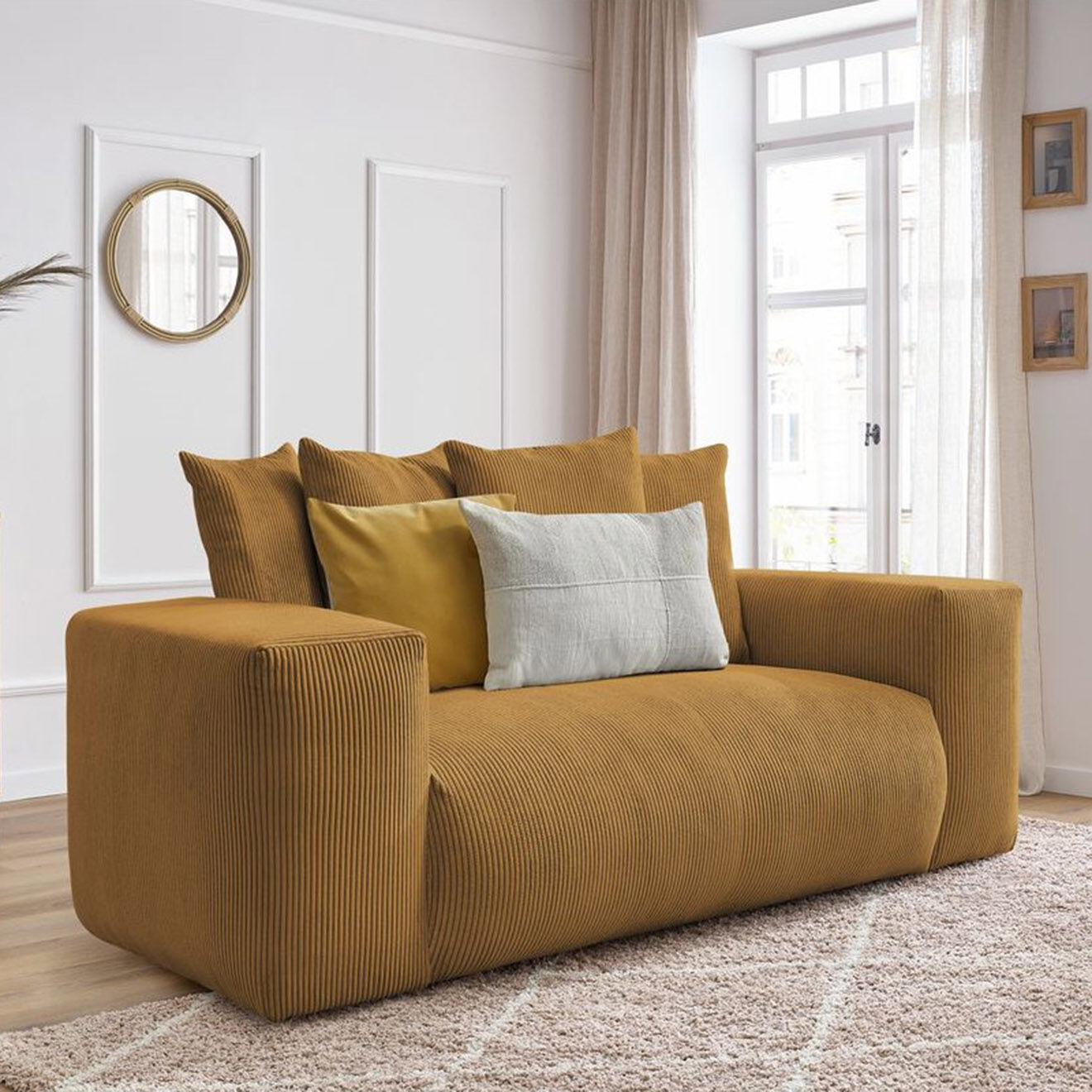 Bobochic Canapé 2 places moelleux voltaire jaune - 220x124x75 cm