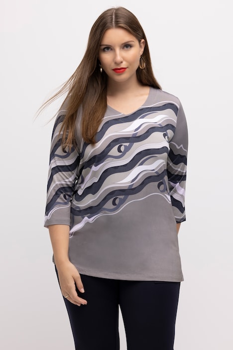 Slinkyshirt, Marmor-Design, V-Ausschnitt, 3/4-Arm