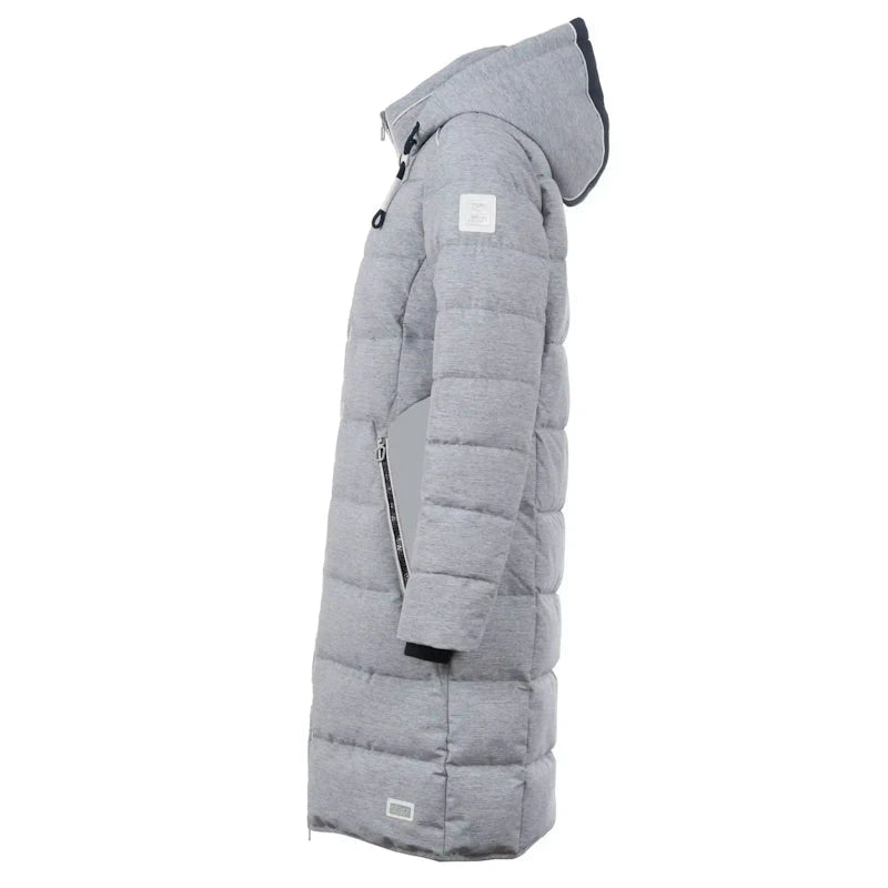 Soquesto Lange Gewatteerde Winterjas met  Capuchon Donkerblauw Melange