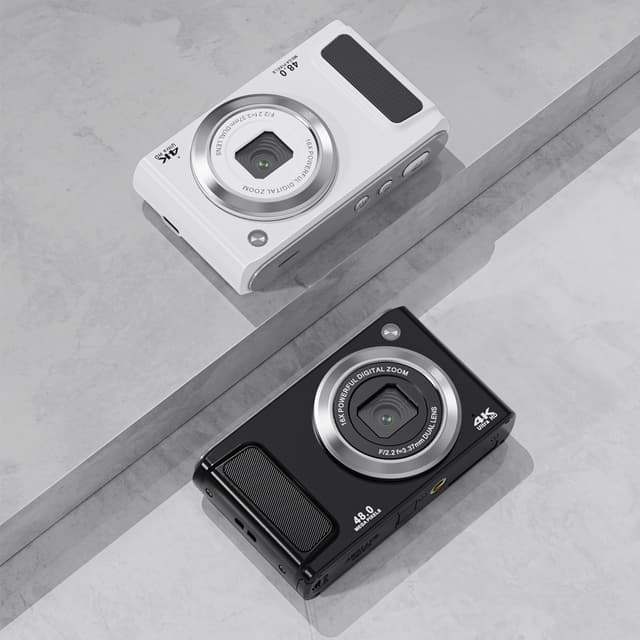 4K HD digitalkamera med front- og bagkamera og stabilisering Sort