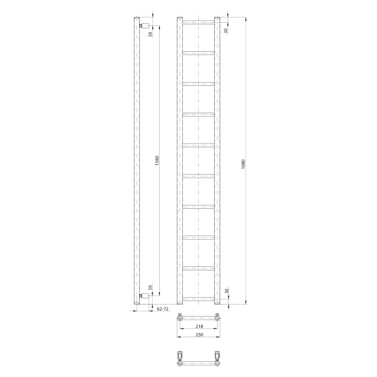 Sapho Dina handdoekradiator mat zwart 25x168cm 280W