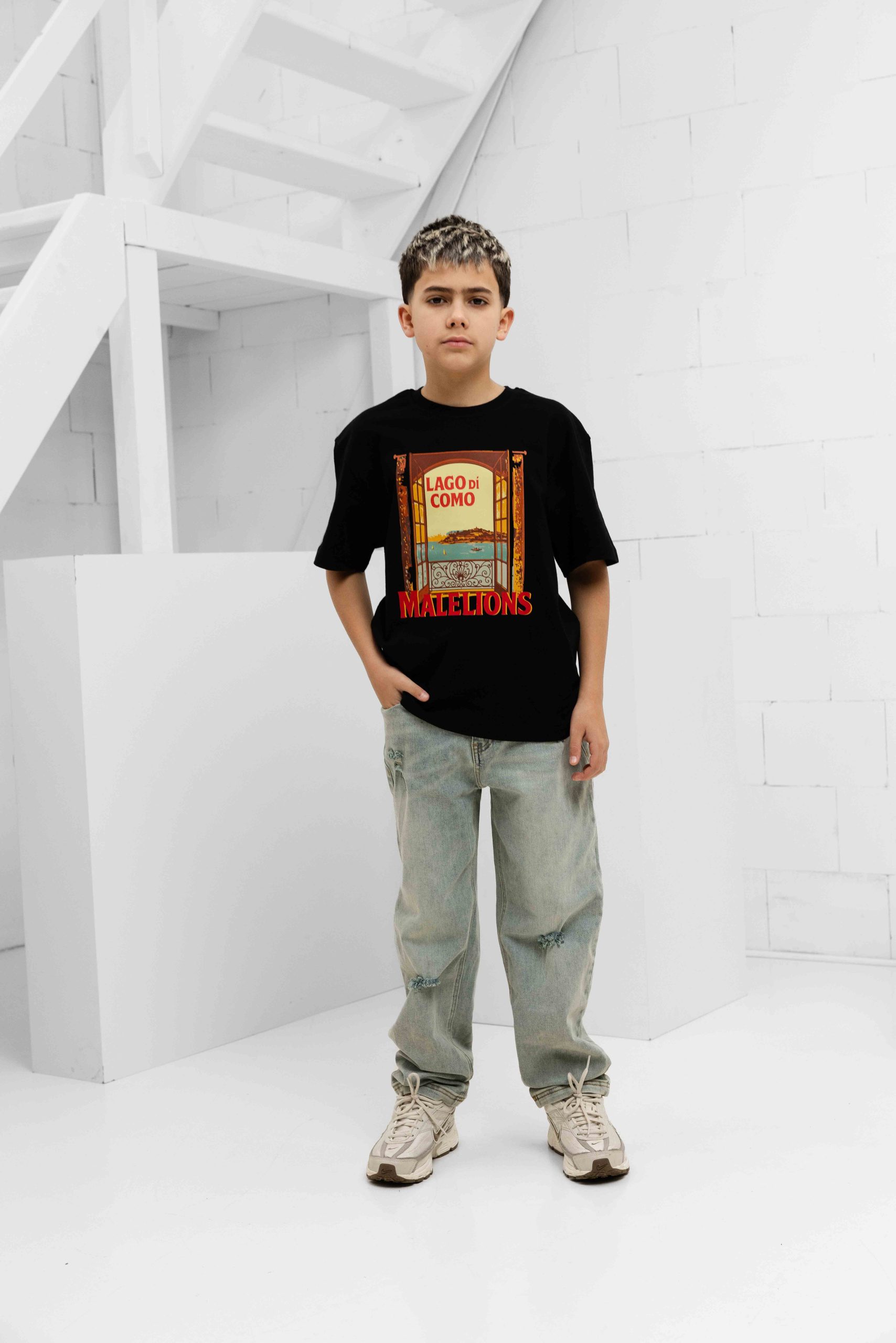 Malelions Lago Di Como T-Shirt Kids Zwart