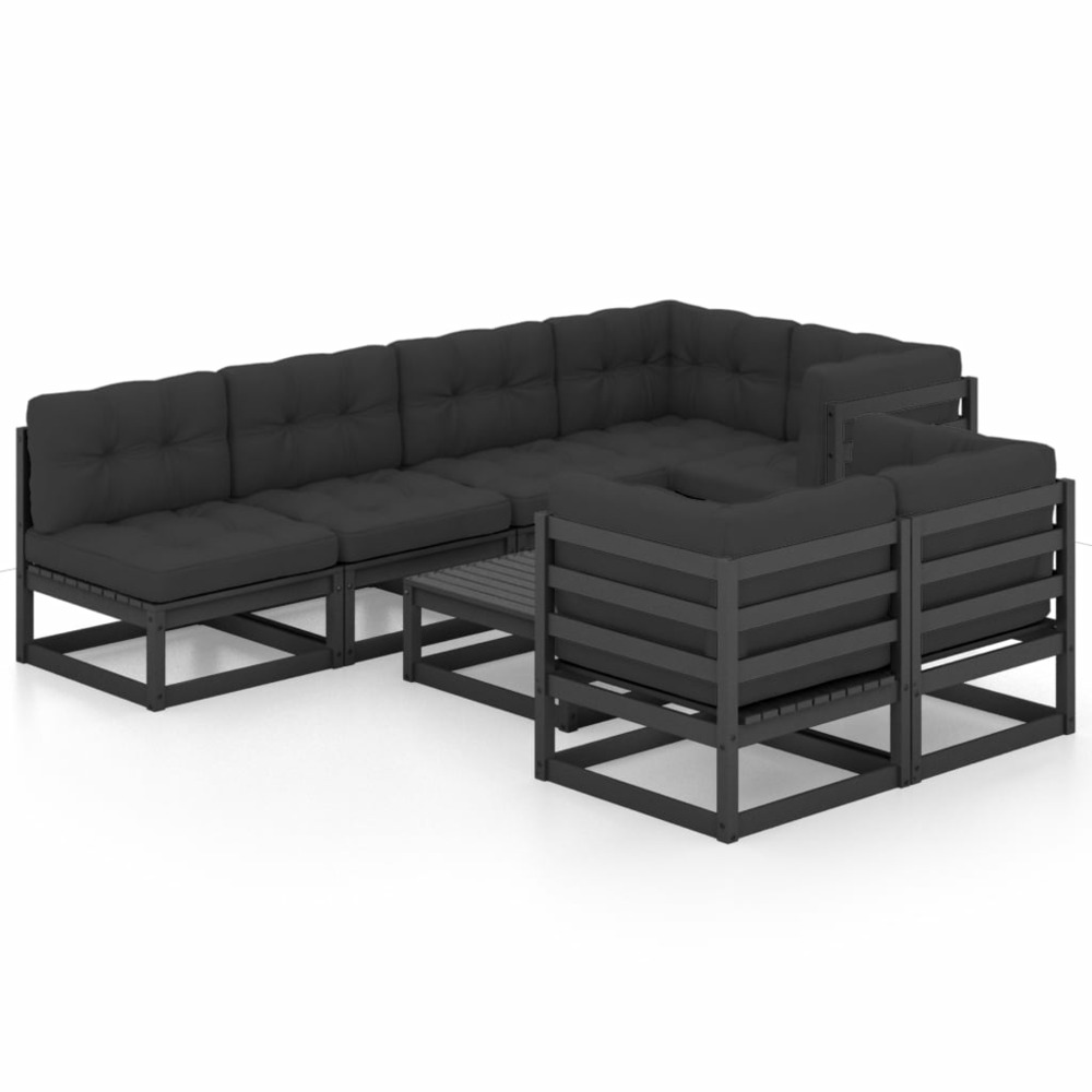 Salon de jardin meuble d'extérieur ensemble de mobilier 8 pièces avec coussins bois de pin massif