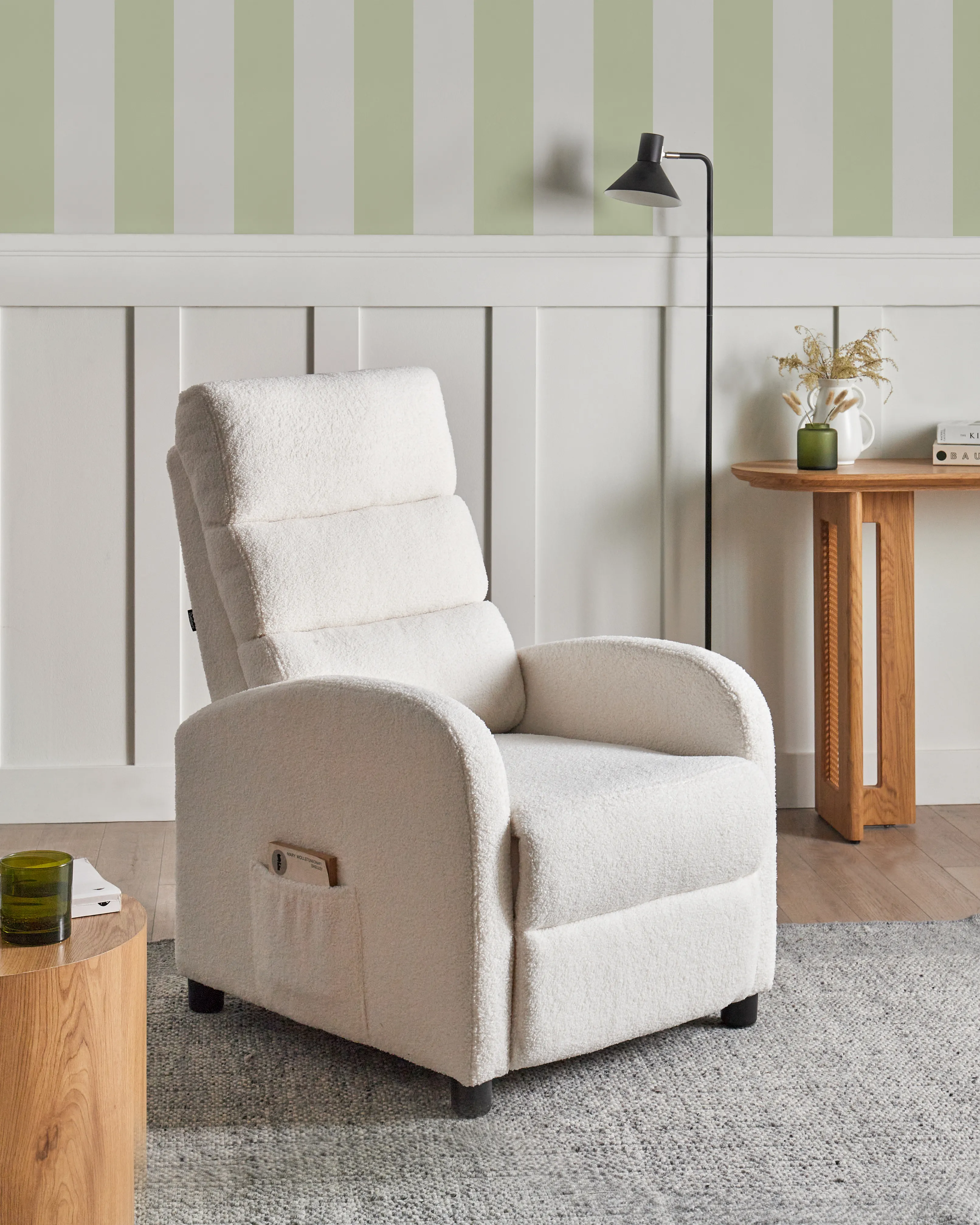 Relaxfauteuil OTUS inclusief voetensteun Bouclé Gebroken wit