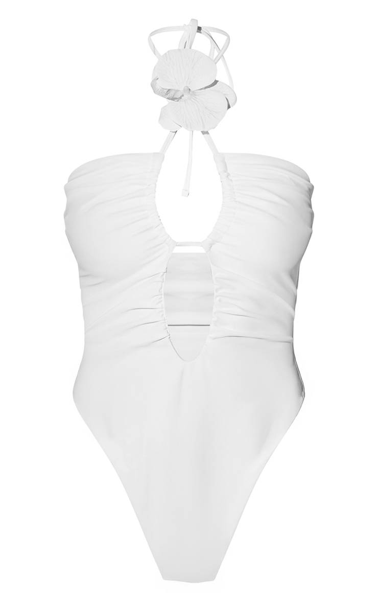 Blanc Maillot De Bain À Découpe Avec Finitions Florales